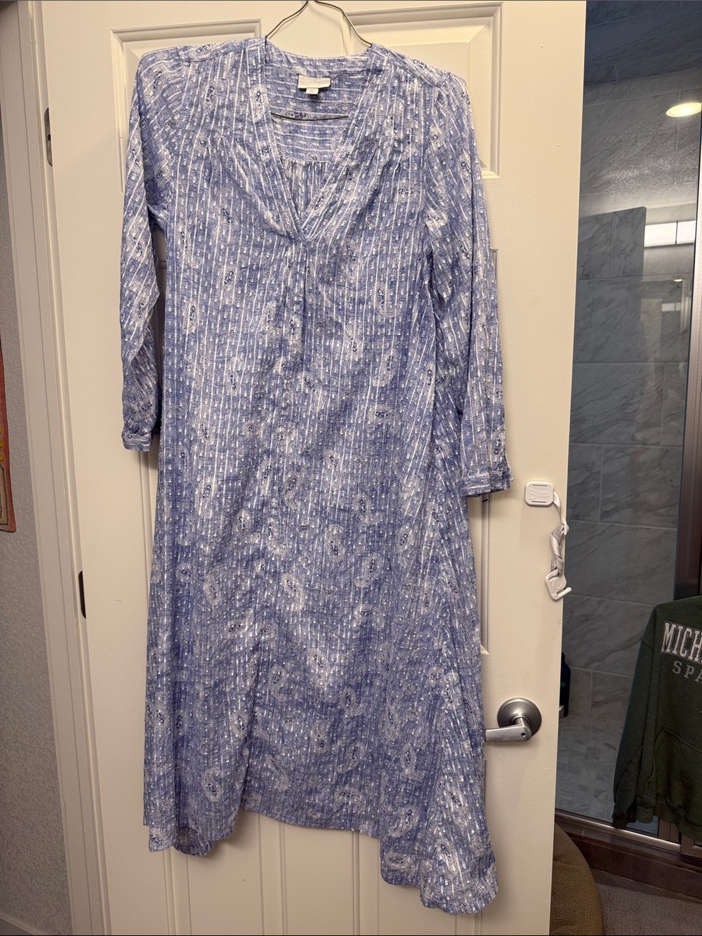 PureJill Women's Light Blue Paisley Long Sleeve Midi Dress